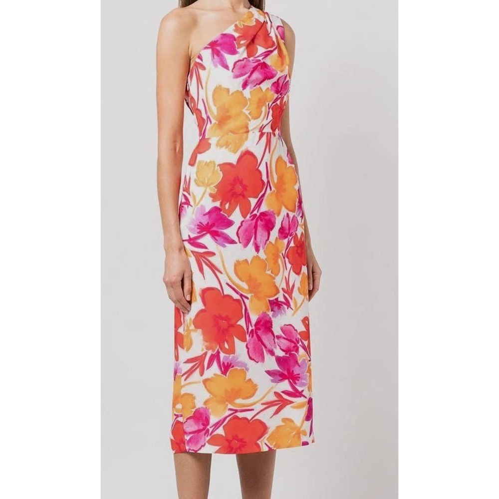 Milly Dress Sz 2 Floral Elin Paper Peony One-shoulder Cocktail Midi NWOT